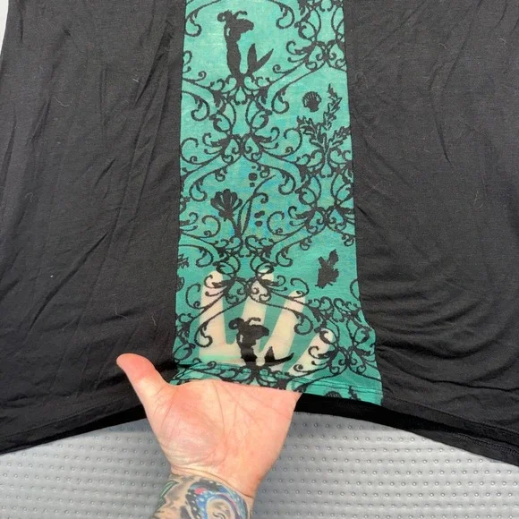 Disney Shirt Women Small Black Ariel Little Mermaid Sheer Lace Back Panel - Picture 6 of 9